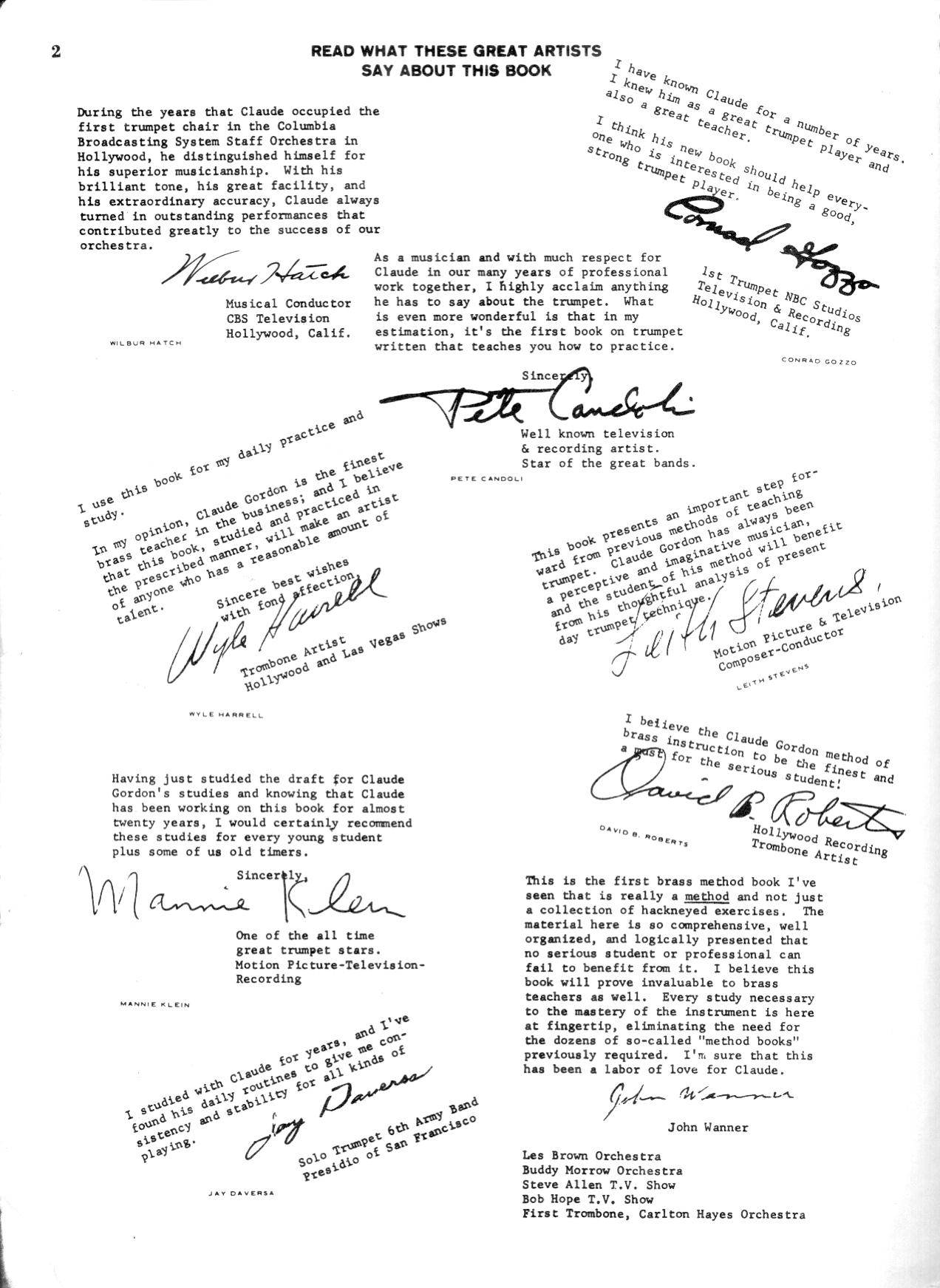 Claude Gordon Testimonials and Endorsements